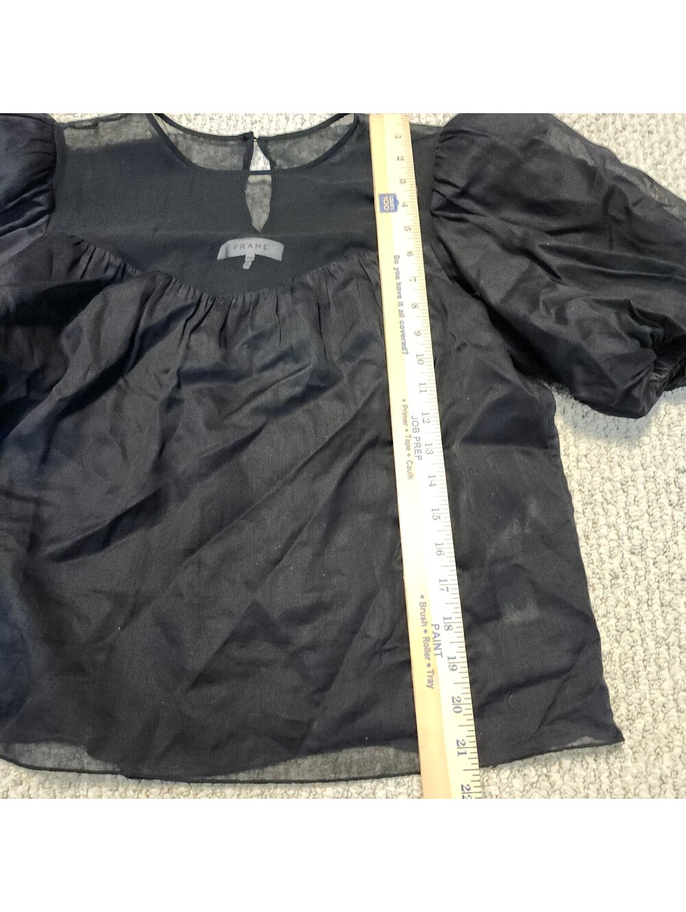 FRAME Black Puff Sleeve Sheer Blouse Size Medium - Picture 2 of 7